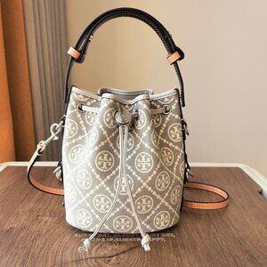 TORY BURCH T MONOGRAM Grey Bucket Bag